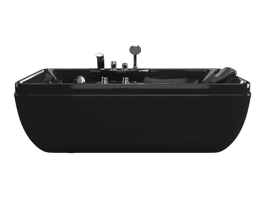 Vente-unique - Baignoire balnéo - 150 x 75 x 54,5 cm - Noire - Angle gauche - 1 place - 140 L - GAVINO