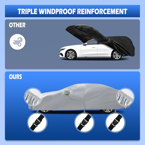 Image of Car Cover Fit for Mercedes Benz E-Class Sedan E300 E350 E450 /E43 E53 E63 AMG (2006-2026), Migaven Waterproof Full Exterior Cover Sun Rain Protection with Door Zipper, Silver