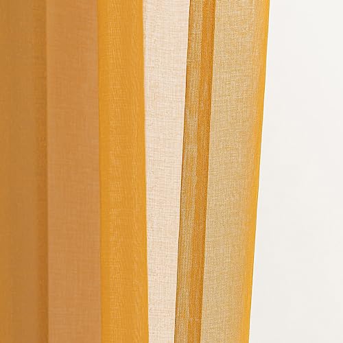 Image of Sheer Curtains 45 Inch Length for Living Room Bedroom, Rod Pocket Polyester Semi Sheer Privacy Drapes, Window Treatments Semi Crinkle Curtain Panels for Kitchen Doorway Divider, Yellow, 52 inch Wx 45 inchL