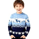 Strickpullover Kinder 146/152 Weihnachtspullover Jungen Weihnachts Pullover Lustig Rentier Weihnachtspulli Strick Ugly Christmas Sweater Blau Weihnachts Pulli Mädchen Warm Weihnachtsshirt Lustig