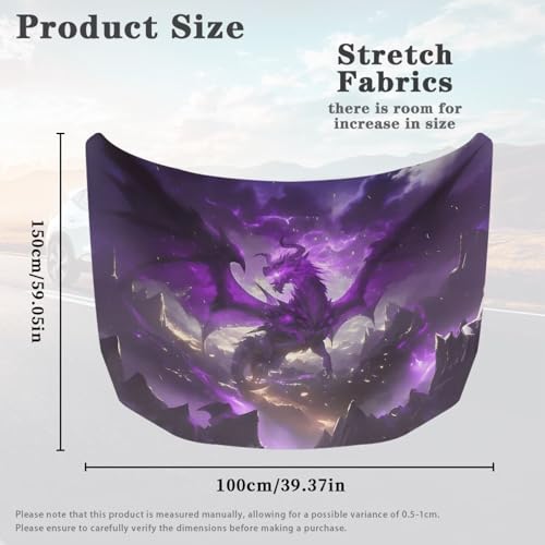 Image of Purple Dragon Print Car Hood Cover 59x39 Inch Stretchable Car Hood Wrap Blankets Auto Banner Waterproof Auto Exterior Accessories for Compact SUV Sedans Trucks