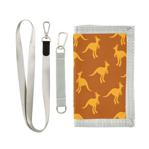 JHKKU Kangaroo Trifold Wallets for Kids Boys Girls, Outdoor Sports Wallet for Teen, with Zipper Coin Pocket Novelty Purse