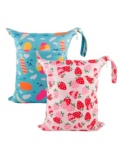 Image of babygoal Wet Dry Bags for Baby Cloth Diapers, Washable Travel Bags, Beach, Pool, Gym Bag for Swimsuits & Wet Clothes with 2 Pockets 3 Pack LN02-IN