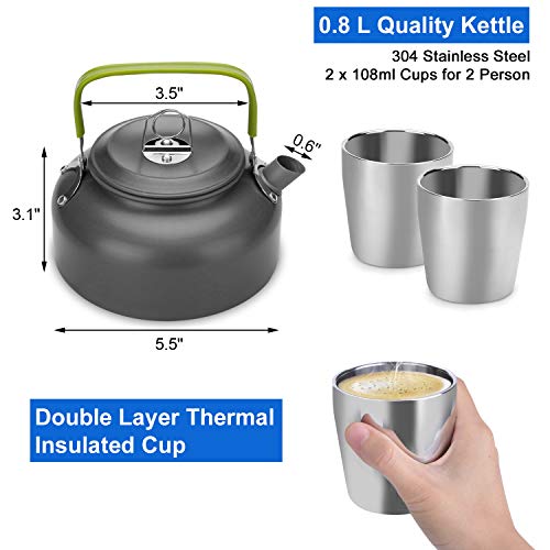 Odoland 12pcs Camping Cookware Mess Kit with Mini Stove, Lightweight Pot Pan Kettle with 2 Cups, Fork Spoon Kit for Backpacking, Outdoor Camping Hiking and Picnic - Image 5