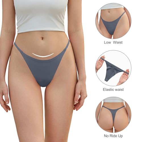 Image of DEANGELMON Seamless G-string Thongs for Women - No Show Thong Underwear Low Rise Stretch Panties Workout Pack