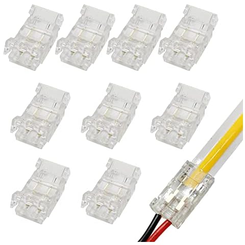 2-Pin 8mm LED Light Strip Connectors Unwired Clips DIY Strip to Wire Solderless Adapter Terminal Extension Connection for 12v 24v Single Color COB LED Strip Lights 12V 24V (10) Cover