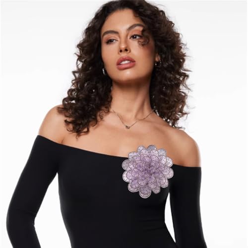 Image of Rhinestone Camellia Flower Big Brooch Lapel Pins for Women Fashion Crystal Fabric Floral Brooches Pin for Dresses Suit Accessories Jewelry Boutonniere Corsage Wedding Party 140mm