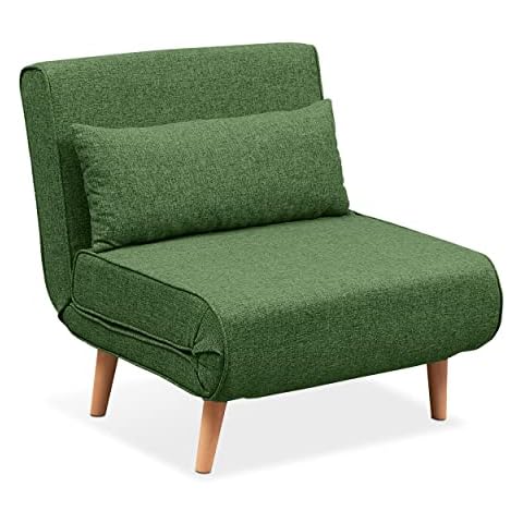 EVERGREENWEB - Sillón Cama Individual Convertible | Butaca de Salon con colchón Individual y cojín tapizado | Sofá Clic-clac de 1 Plaza con Patas de Madera | FOLDY 80, Verde Cover