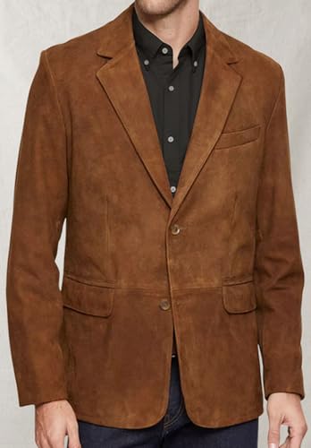 Mens Faux Suede Jacket Slim Fit Two Bottons Leather Sport Coats Blazer with Pockets2