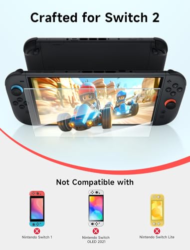 JSAUX 3-Pack Screen Protector for Nintendo Switch 2, Ultra HD Glass Protector 9H Hardness Easy to Install with Guiding Frame Scratch Resistant Tempered Glass