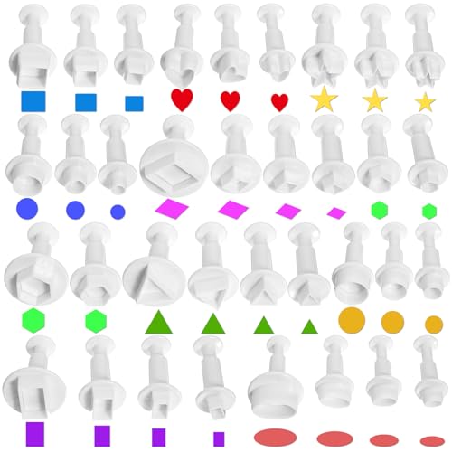35 Stück Mini Ausstechformen Set Fondant Ausstecher Fondant Plunger Cutters Mini Ausstecher Ausstechform Modellierwerkzeug Backzubehör Geometrische für DIY Torten Kuchen Backen