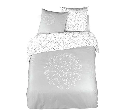 Comptoir des Tisseurs - Parure De Lit 2 Personnes : Housse De Couette 240X220 Cm + 2 Taies d'oreiller 63X63 Cm 100% Coton Brodée Floralie Cover