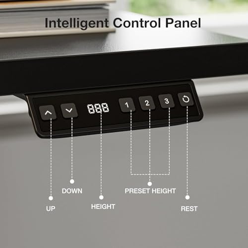 Image of Muvai L Shaped Standing Desk with Cable Management Tray, 71 Inch Height Adjustable Electric Standing Corner Desk, Sit Stand Up Table for Home Office with Reversible Splice Board,Black