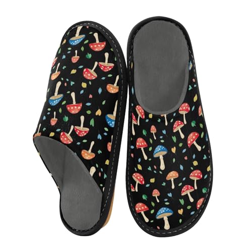 ODAWA Mushrooms Leaves Memory Foam House Slippers Shoes for Grandma Mom, Washable Slip On House Shoes for Women Size 4-5