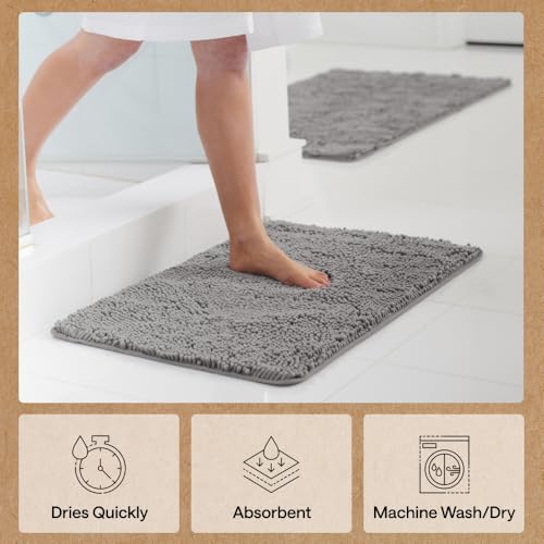 Image of Gorilla Grip Original Luxury Chenille Bathroom Rug Mat, 70x24, Extra Soft and Absorbent Shaggy Rugs, Machine Wash and Dry, Perfect Plush Carpet Mats for Tub, Shower, and Bath Room, Gray