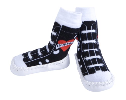 JazzyToes Slippers Rock & Roll Love Rocks Sneakers, Black/White, 18 24 Months