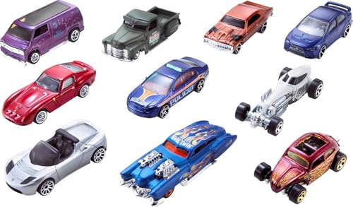 Image of Bundle of Hot Wheels City Track Set, Ultimate T-Rex Transporter, Hauler Transforms into Stomping Dino with Race Track + Hot Wheels Set of 10 Toy Trucks and Cars, Styles May Vary (Amazon Exclusive)
