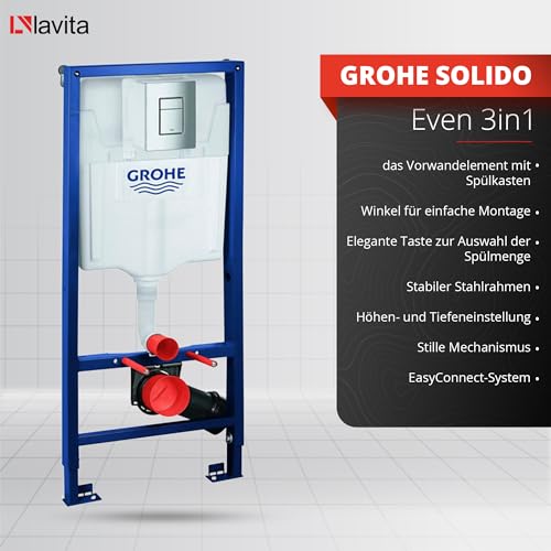 Lavita Voorwandelement Solido + wandhangtoilet Sogo Slim wit spoelrandloos + wc-bril met softclosemechanisme, verchroomde knop, complete set, inbouwspoelbak, toilet, complete set toilet - Afbeelding 4