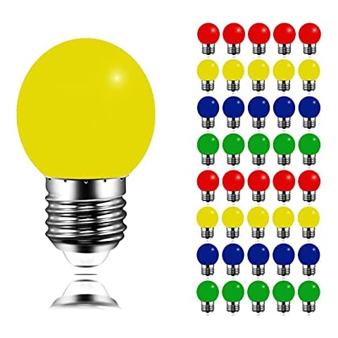 40 Pack Coloured LED Bulbs Golf Ball E27 3W, AC220V, Non-dimmable, Plastic Cover, Multicoloured Bulbs for Outdoor Indoor String/Wedding/Party/Bar/Mood Ambiance Decor (Red Yellow Blue Green) Cover