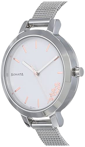 Image of Sonata Silver Lining White Dial Women Analog Watch With Stainless Steel Strap-NS8141SM08