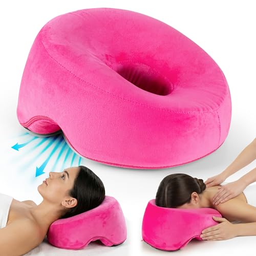 Face Down Pillow for Massage Bed BBL & Eye Surgery Recovery Headrest | Stomach Sleeping Face Pillow for Prone Sleep Tanning & Spa | Adjustable Memory Foam Cradle with Removable Cover (Pink)