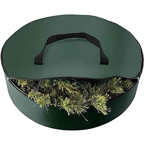 UCARE Portable Holiday Wreath Storage Bag Waterproof 600D Oxford Circular Christmas Wreath Garland Container Storage Bags (1pcs-Green, 29.13x7.87in/ 74x20cm)