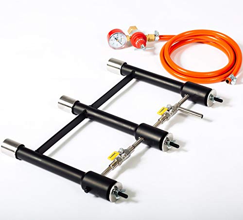 DEVIL-FORGE Gas Burner 3 Connected DFP (240.000 BTU) use 1, 2 or 3, gas ball valve, air choke, Propane Forge Furnace Foundry Raku Kiln Blacksmith Farrier Knife, professional