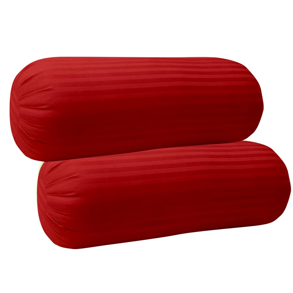 Trance Home Linen 100% Cotton Bolster Cover Set | 16X32 Inches | 200 TC | Solid Dewan Round Pillow Covers Only | Bed Side Long Pillow Case | Soft And Comes With Adjustable Tie - (Maroon - Set Of 2)-picture-36
