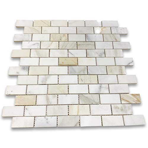 Stone Center Online Calacatta Gold Marble 1x2 Medium Brick Mosaic Tile Polished Kitchen Bath Wall Floor Backsplash Shower (1 Sheet)