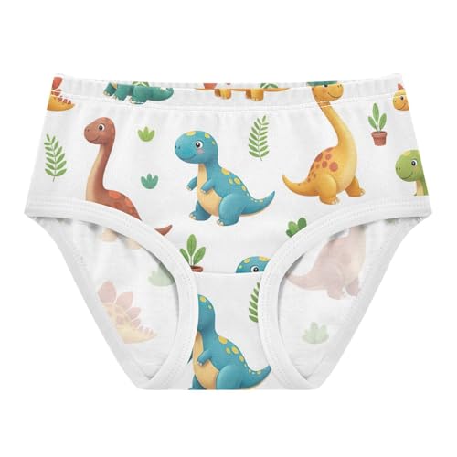 Toddler Briefs, Cute Dinosaurs White Cotton Underwear for Girls, 2–8 Years