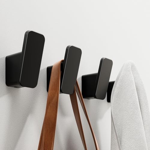 4-Pack Matte Black Towel Hook for Bathroom, Robe Coat...