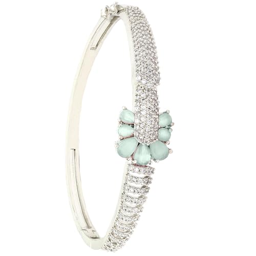 Image of ZENEME Rhodium-Plated Square Shaped American Diamond Studded Kada Bracelet For Girls and Women