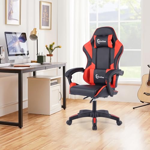 Gaming Chair Office Chair Desk Chair Swivel Tilt Computer Chair Ergonomic Design with Headrest & Lumbar Cushion Reclining Back Support for Home Office (Red) - Image 3