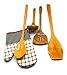 Juego de Utensilios de Cocina Largos de Madera. Incluye Cuchara de Mango Largo, Pala Larga, Pala Ranurada, Cuchara Sopera y Guante de Cocina