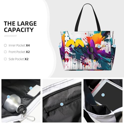 Paint Splatter Large Beach Tote Bag Women Beach Tote Bag For Pool Gym Grocery Travel With Multiple Pocket3