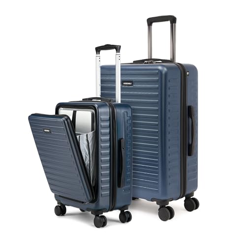 Image of Assembly Trolley Bags Set of 2- Cabin Small + Check-in Large with TSA Locks & 8 Spinner Wheels, Polycarbonate Hard Shell Trolley Bag Set for Business Travel & Vacations, Blue, 20+28 Inch