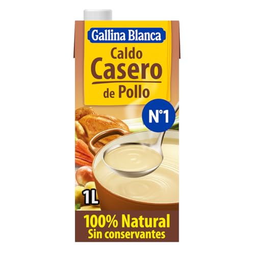 GALLINA BLANCA Caldo Casero de Pollo 100% Natural | Elaborado con Pollo Fresco y Verduras de la Huerta, Cocinado a Fuego Lento Durante 3h. Sin Gluten, Sin Conservantes, Bajo en Grasa - 1L
