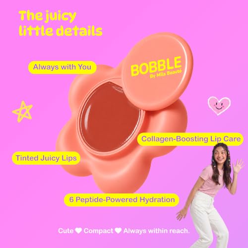 Image of Mila Beaute Bobble Gloss Balm Phone Pod | Cushion Soft Lips with 6-Peptide Complex & Collagen | Natural Tinted Glossy Finish | Non-Sticky & Lightweight | Hydrating & Nourishing I For Dry & Chapped Lips I Lip Balm-Peach Sorbet, 20gm