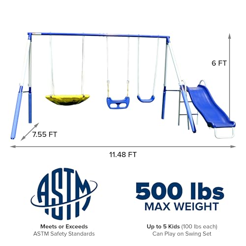 Sportspower Fairbrook Metal Swing Set: 2-Person Saucer Swing, Standing Swing, Blow-Molded Swing, and 5\' Slide - Thumbnail 2