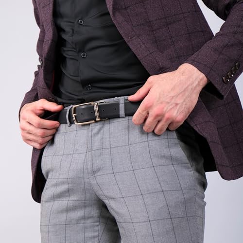 Image of HAYES LONDON Belts for Men Leather Original - Belt for Men Formal with Classic Design, Durable and Italian Reversible Men Belts for All Occasions