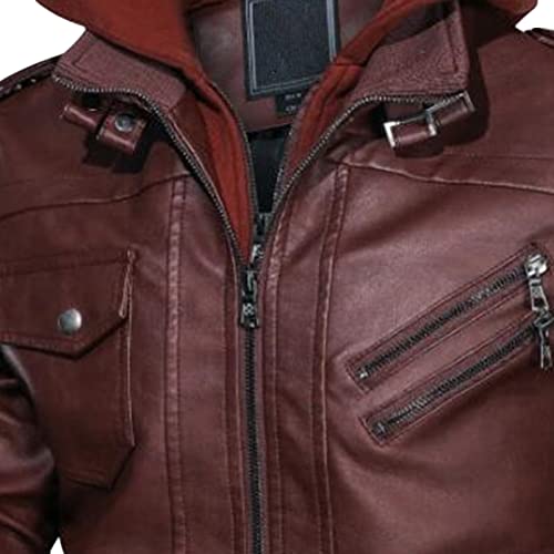 Maiyifu-GJ Motorcycle Jacket for Men PU Faux Leather Removable Hooded Bomber Jacket Vintage Casual Zip Up Warm Winter Coat3