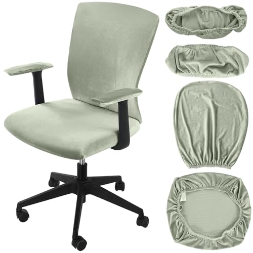 Tallew 4 Pcs Office Chair Covers Set with Armrest, Stretchable,Bean Green