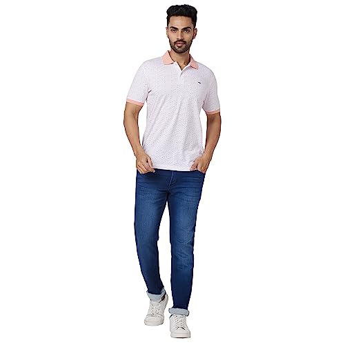 Image of Park Avenue Men's Cotton Polyester Blend Print Pattern Slim Fit Rib Collar Polo Neck Half Sleeve Casual T-Shirt