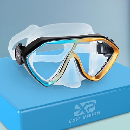 Diving Mask for Adults, Anti-Fog Swim Goggles with Nose Cover - Stylish Metallic Frame Snorkel Goggles for Scuba Diving, Snorkeling & Underwater Adventures (Gradient Gold)