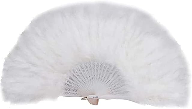 YHCHEYI feather fan delicate soft dancing fan folding hand fan four seasons cosplay 1920s retro party wedding dress decoration stage gift (elegant white)