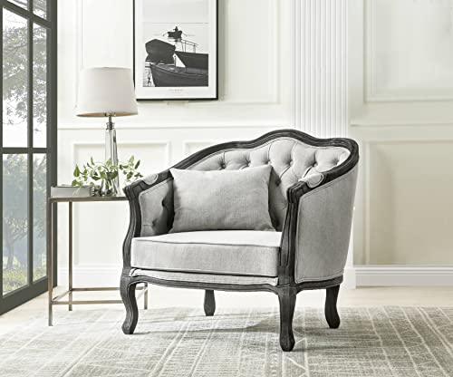 Sillón tapizado gris con respaldo capitoné marrón miniatura 2