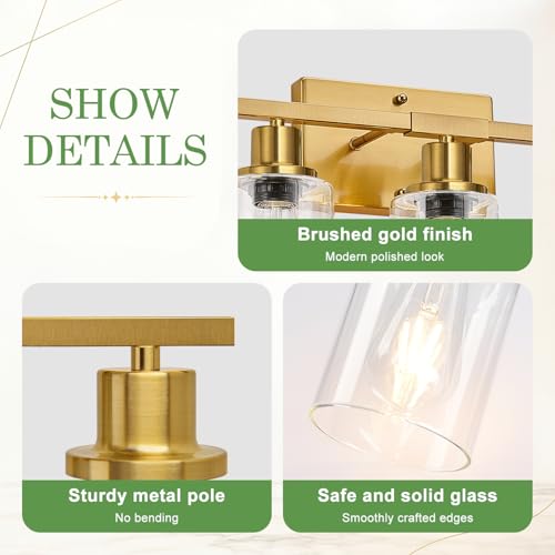 Image of MOKATNG 5-Light Bathroom Light Fixtures, Vanity Light with Clear Glass Shades, Brushed Gold Bathroom Light Fixtures Over Mirror, Modern Bathroom Wall Lamp for Mirror Living Room Cabinet Bedroom