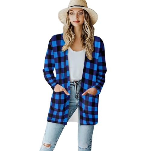 Image of Women's Aztec Open-Front Jacket Lightweight Casual Outerwear Native Western Aztec Pattern & Plaid Houndstooth Print