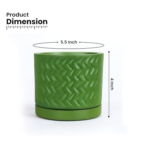 Image of Urban Plant Terracotta Pot with Saucer - Trendy Planter for Modern Home & Garden Spaces (Fresh Breath Terracotta Pot - Zigzag)