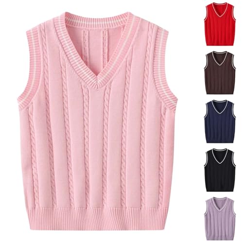 KAGAYD Toddler Boys Girls School Uniform Sweater Vest Kids V-Neck Soft Cotton Pullover Warm Sisal Pattern